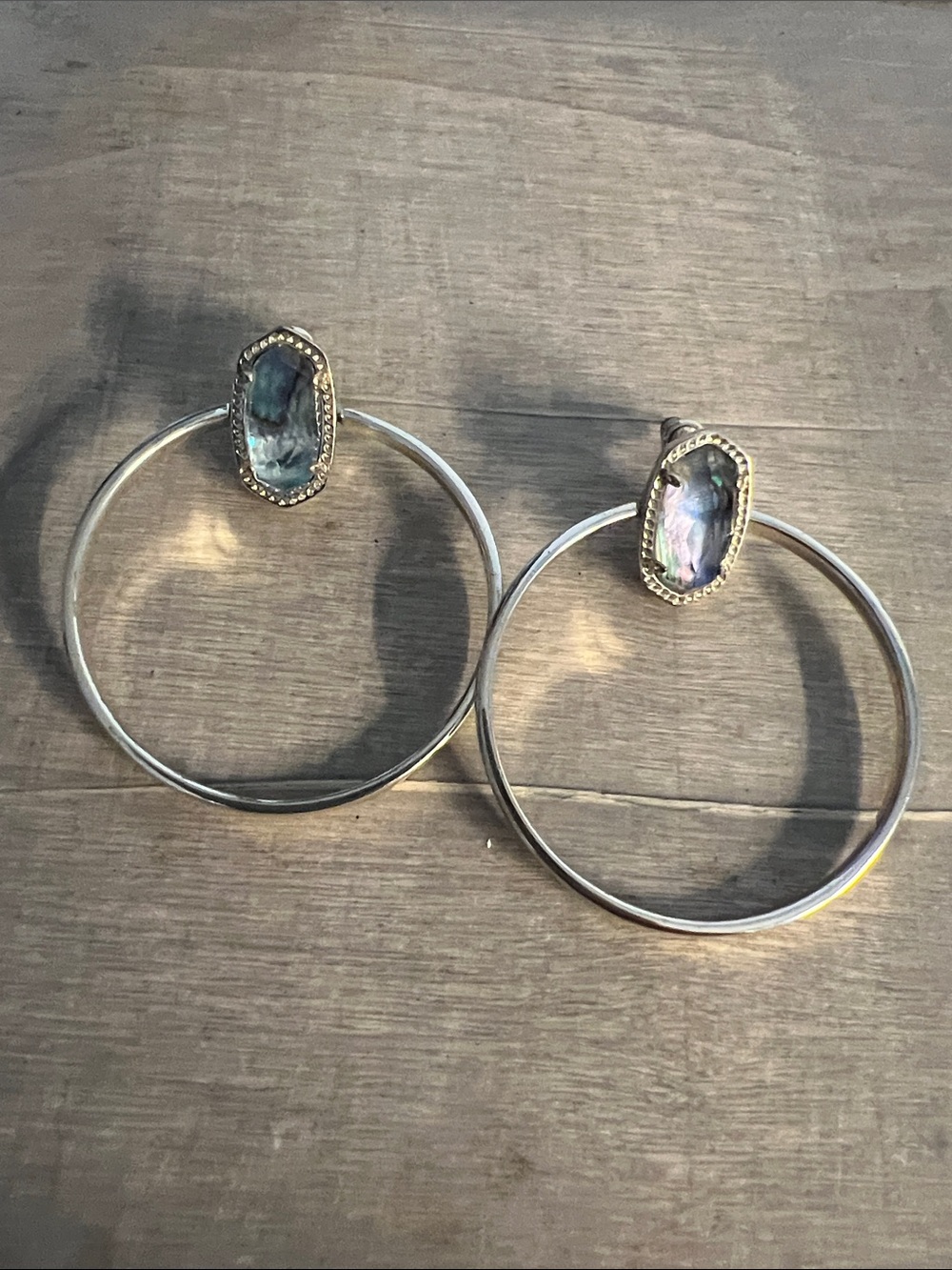 Kendra Scott Gold Hoop Earrings with Blue Iridescent Stone